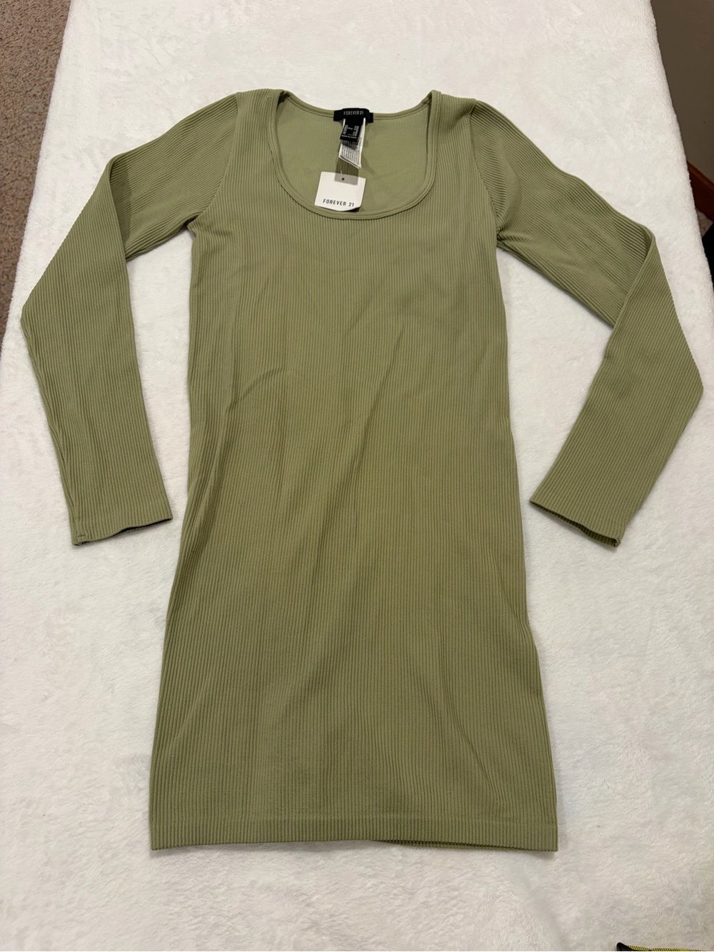 NWT Forever 21 Olive Green Ribbed Knit Long Sleeve Mini Dress - Small/Medium